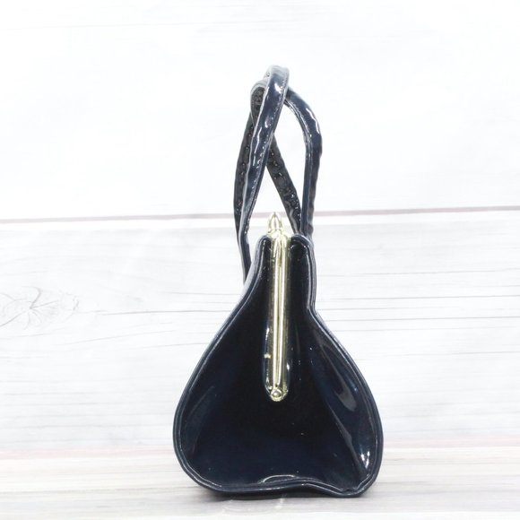 *Vintage Womens Navy Leather Clutch Purse Handbag with Matching Gloves - Picture 4 of 8